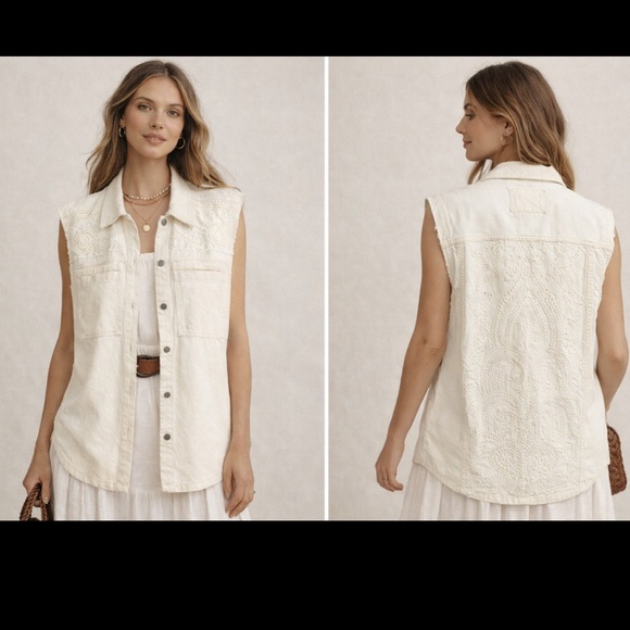 Free People Jackets & Blazers - Free People We The Free Embroidered Denim Vest Boho Western Oversized